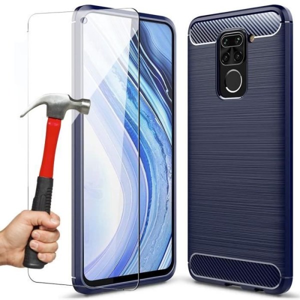 Fodral för Redmi Note 9 (6,53") med härdat glas silikon Marinblå antichockfunktioner Ståldesign Tpu-förstärkt skydd marinblå