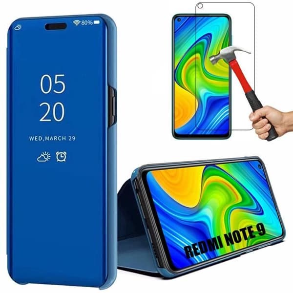 Coque - E.F.CONNECTION - För Redmi Note 9 - Härdat Glas - Spegeleffekt - Stötbeständig blå