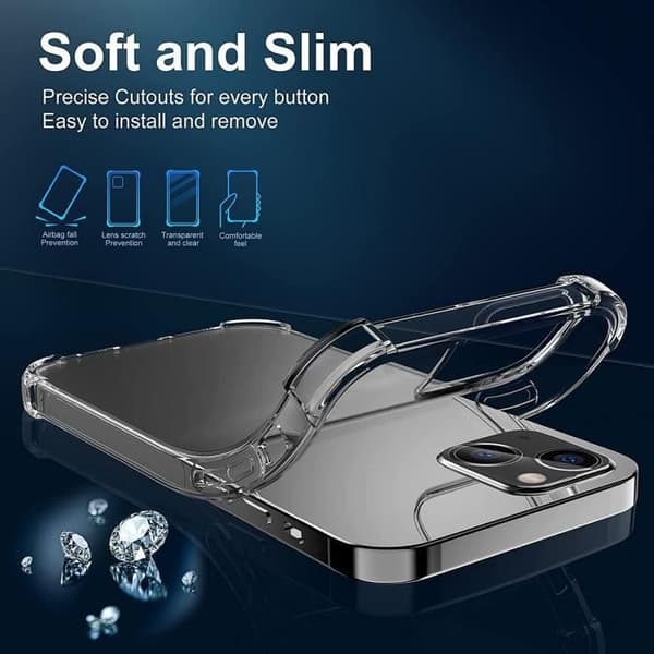 Siliconfodral - E.F.CONNECTION - för iPhone 14 Plus - Stöttålig silikon - 2 härdade glas - 4 förstärkta hörn Transparent