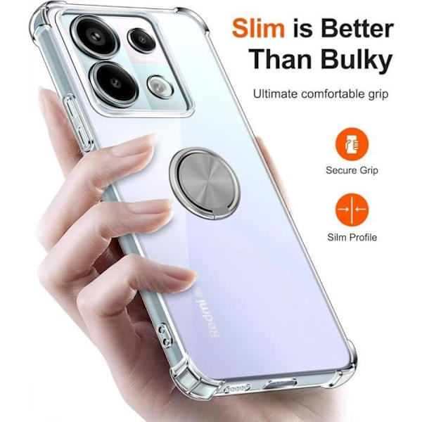 Silikonfodral för Xiaomi Redmi Note 13 Pro 5G (ej för 4G), Transparent skydd med Silver Ring Support