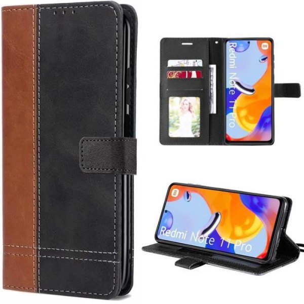 Fodral till Xiaomi Redmi Note 11 Pro Anti-Scratch Skyddande Syntetläder Bicolor Brun-Svart