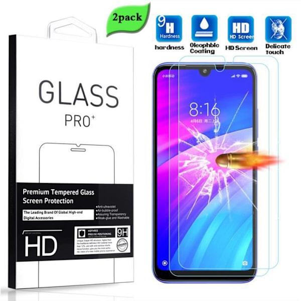 Skærmbeskyttelse - Xiaomi - Redmi 7 - Hærdet Glas - 2 Pakke - Ridseresistent
