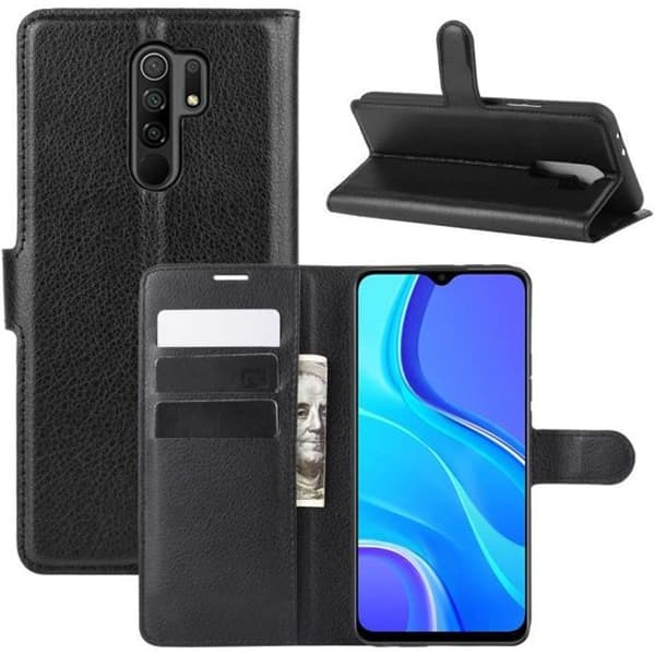 Skal - Xiaomi - Redmi 9 - PU Läder - Stötsäker - Stöd Svart