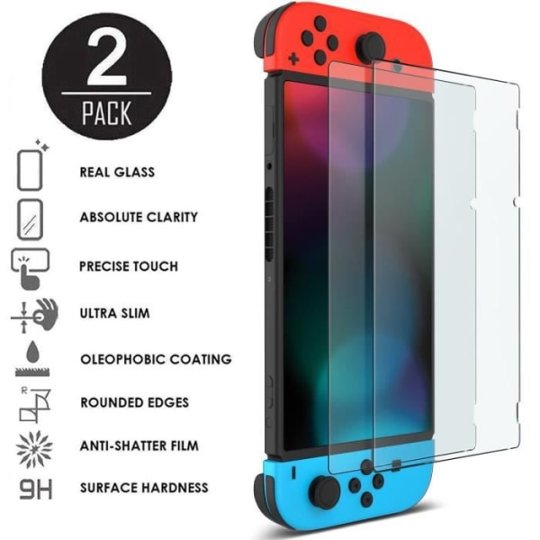 2-pak - Skærmbeskytter i hærdet glas til Nintendo Switch - Gennemsigtig - 2,5D/0,26mm/9H Transparent