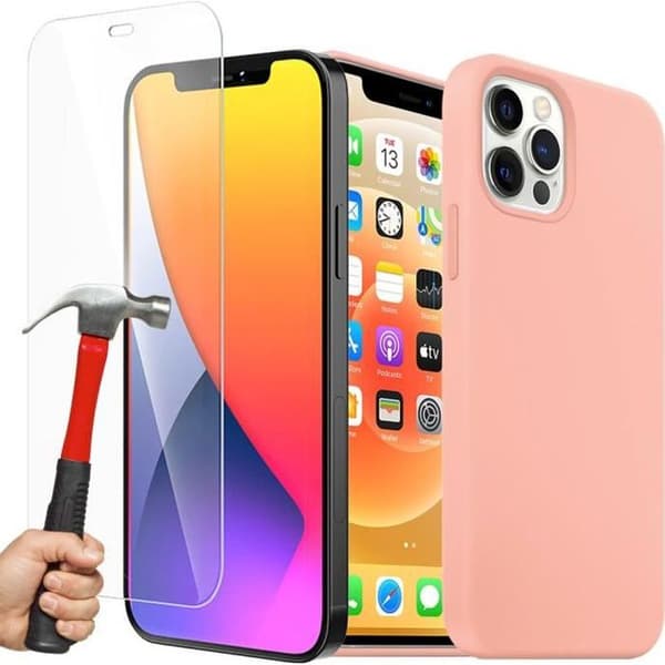 Fodral för iPhone 13 Pro Max - E.F.CONNECTION - Rosa - Silikon TPU - Ultra tunn - 2 Härdat glas Rosa