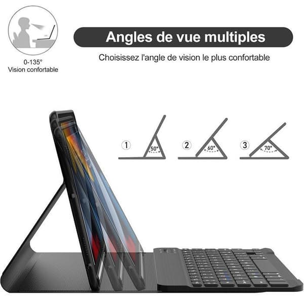 Coque Clavier - PU-läder - för iPad Air 3 / Pro 10,5 - Bluetooth-tangentbord AZERTY - Fällbart Stöd - Lätt