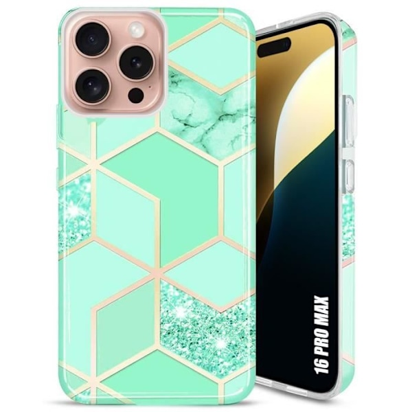 Fodral till iPhone 16 Pro Max, turkos marmormönsterskydd Lättvikt Stötsäker silikon + PC