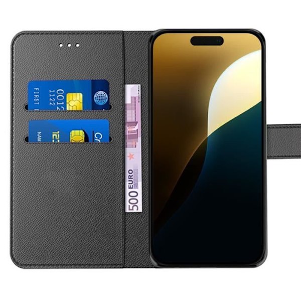 Coque til iPhone 16 Pro Max - Beskyttende Cover - Sort Syntetisk Læder - 2 Hærdeglas - Stødabsorberende Svart