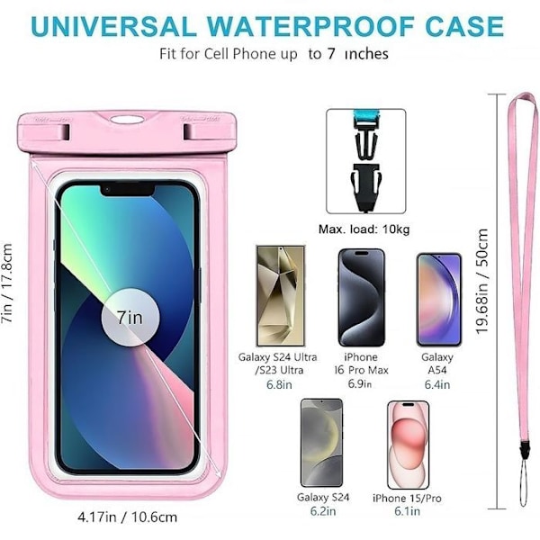 Vattentät fodral för Samsung Galaxy A06 A05s A14 A15 A16 A26 A36 A56 A25 A35 A34 A55 A54 A53 - IPX8 skydd med rosa kant Rosa