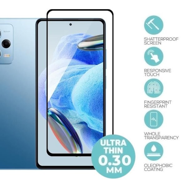 Helt härdat glas för Xiaomi Redmi Note 12 Pro 5G - Paket med 4 svarta glasögon mot fingeravtryck Transparent med svart kant