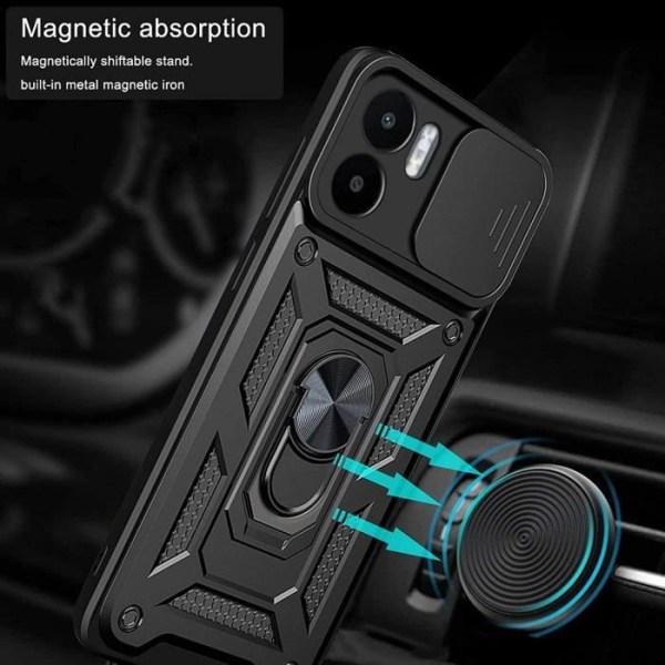 Skyddsskal - E.F.CONNECTION - för Xiaomi Redmi A1/Redmi A2 - Rotating metallstöd - Svart Svart
