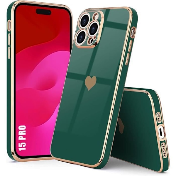Cover til iPhone 15 Pro Silikone Midnight Green Heart Protection Stødsikker Blød Slim Nattgrönt