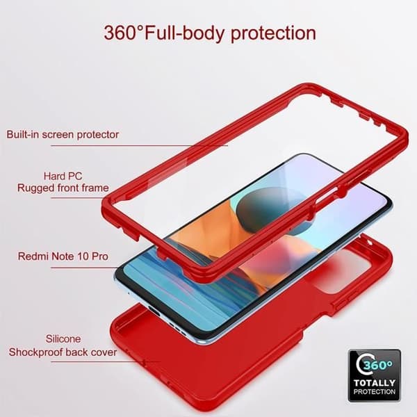 Skyddsfodral - E.F.CONNECTION - Redmi Note 10 Pro - Stötabsorberande - Silikon - 360 Grader Röd