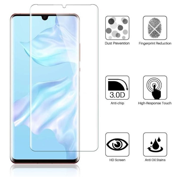 XICAO - Skärmskydd i härdat glas för Huawei P30 Pro + Transparent Huawei P30 Pro Cover Case transparent