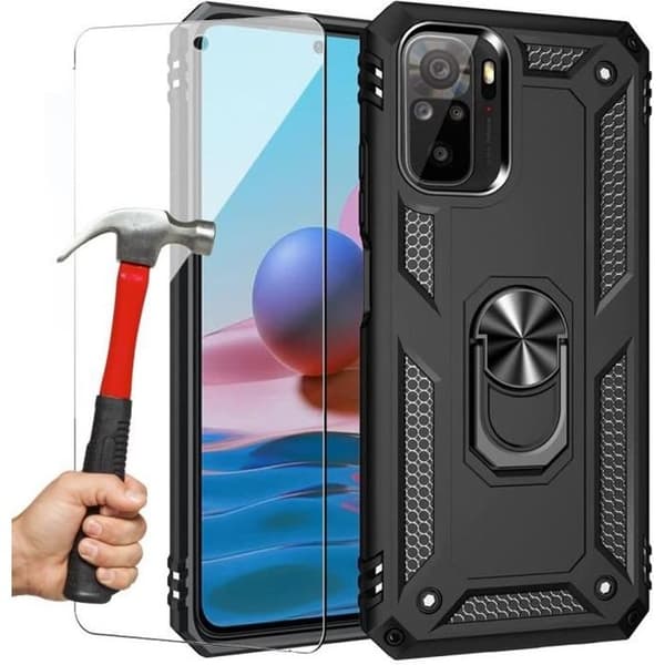 Skyddsfodral för Redmi Note 10S - E.F.CONNECTION - Styv - Stödring - Stötsäker silikon - Svart Svart