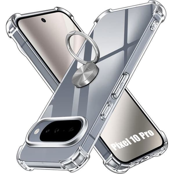 Skyddsfodral för Google Pixel 10 Pro, Silikon med Silverfärgad Rotationsring Argenté, Transparent