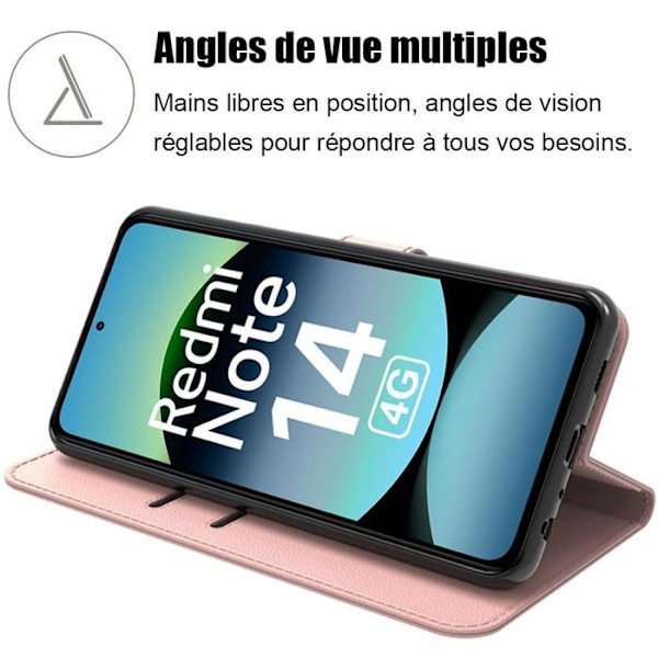 Skydd till Xiaomi Redmi Note 14 4G (inte för 5G) Flip-fodral Stöttålig Syntetiskt Läder Rosa med Kortficka Rosa