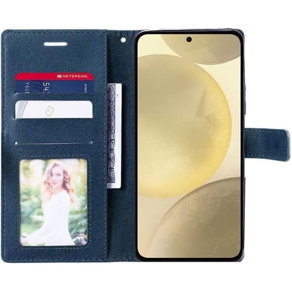Coque - Efconnection - för Samsung Galaxy S24 - Skydd 360 - PU-läder - Mörkblå marinblå