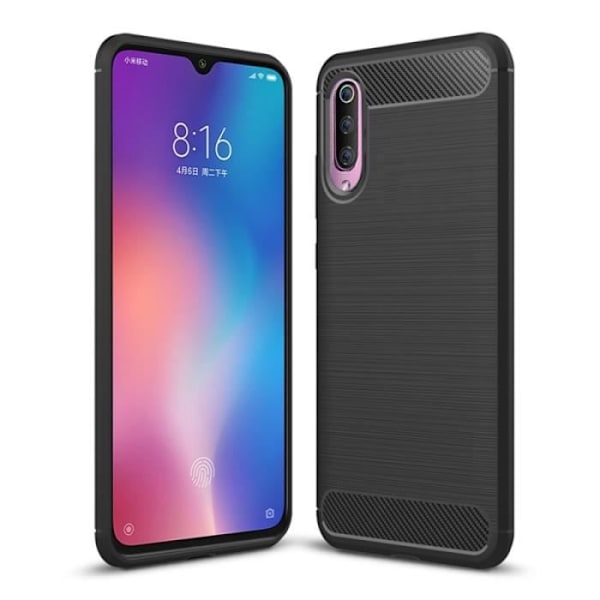 Coque TPU Antichoc - Xiaomi - Mi 9 - Carbon Fiber - Børstet Tekstur - Sort Svart