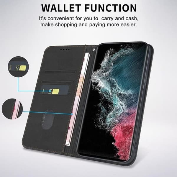 Coque och Härdade Glas - E.F.CONNECTION - för OPPOA94 5G - Repellerande Skydd - Svart Läder Effekt - Elegant Svart