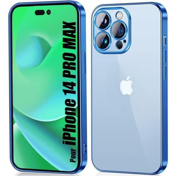 Skyddshölje - Silikon - för iPhone 14 Pro Max - Transparent - Blå Kant - Ultra Slim Blå