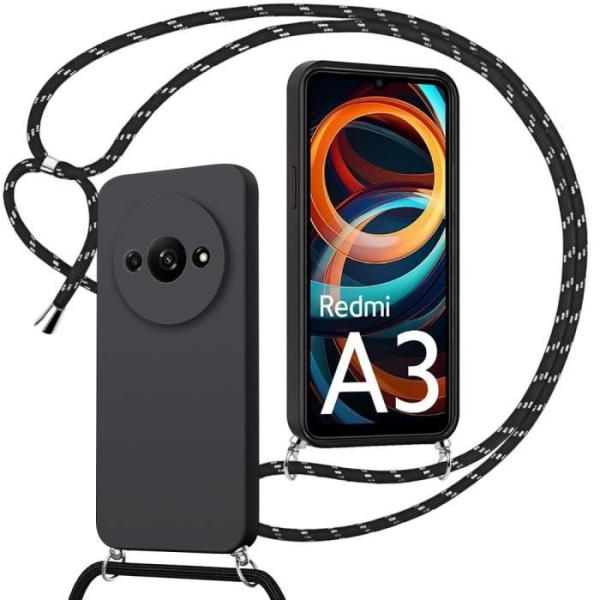 Taske til Xiaomi Redmi A3, ultratynd hybrid silikone stødsikker beskyttelse med skulderrem - sort