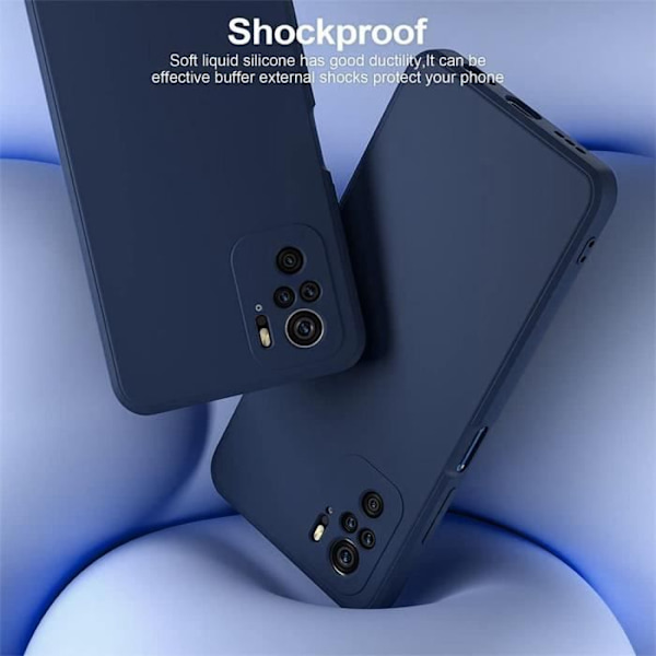 Fodral för Redmi Note 10 + 2 härdade glasögon, stötsäkert flytande silikonfodral Marinblå