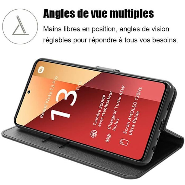 Fodral till Xiaomi Redmi Note 13 Pro 4G (ej för 5G) - 360° skydd mot repor i lädereffekt Svart