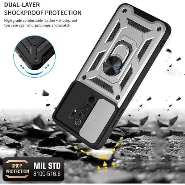 Coque och Härdat Glas - E.F.CONNECTION - För Xiaomi Redmi Note 8 Pro - Silver - Rotera 360° - Stötsäker Silver