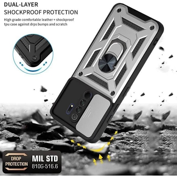 Pakke 2 hærdede briller + etui til Redmi Note 8 Pro (6,53") Sølv kofanger Stødsikker tyk anti-ridse bagring Silver