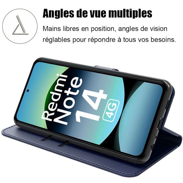 Coque + 2 Härdade Glas för Xiaomi Redmi Note 14 4G (inte för 5G) Skydd i Syntetiskt Läder Stöttålig Marinblå marinblå