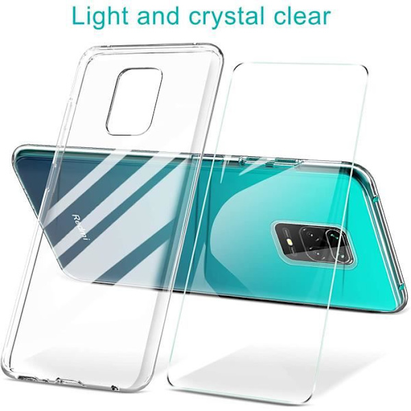 Fodral till Xiaomi Redmi Note 9S - Xiaomi - Mjuk - Transparent - 9H härdat glas - Reptålig Transparent