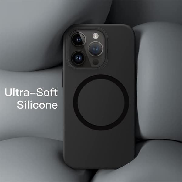 Silikonskal - E.F.CONNECTION - för iPhone 15 Pro Max - Stöttålig skydd - Antislip-textur - Elegant Svart