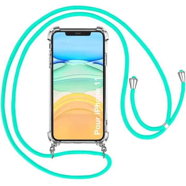 Lanyard-etui til iPhone 11 (6.1") Gennemsigtig, slankt anti-ridse med grøn snøre Transparent-Grön