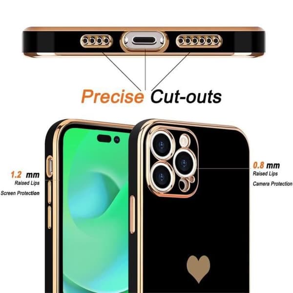 Skyddande skal - E.F.CONNECTION - för iPhone 14 Pro Max - Stötsäker - Hjärtmönster - Lyx Svart