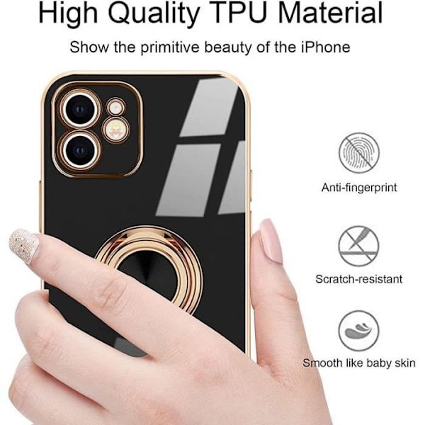 Ringfodral för iPhone 12 (6,1") Svart Lyxigt, Stötsäkert, modemjukt TPU Svart