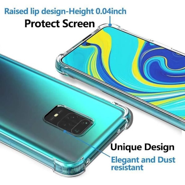 Skyddsskal för Redmi Note 9S - E.F.CONNECTION - Mjuk Gel - Transparent - Stötsäker - Härdat Glas Transparent