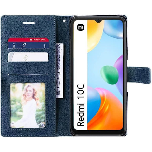 Fodral till Xiaomi Redmi 10C + 2 härdade glasögon - Skyddslädereffekt Marinblå