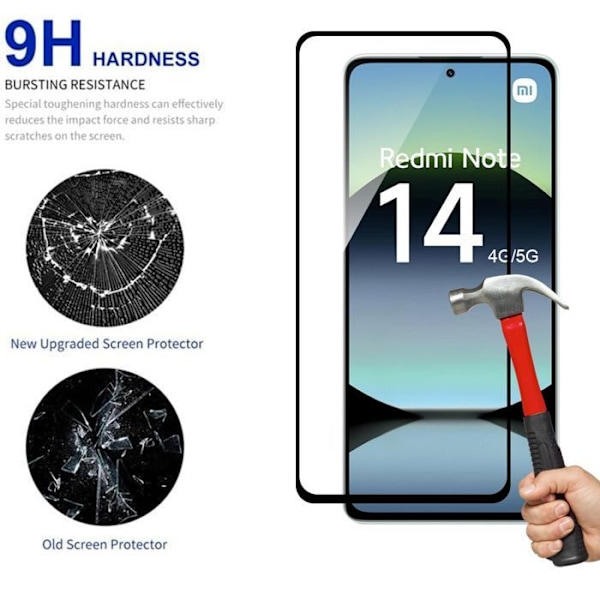 Hærdet Glas - E.F.Connection - Redmi Note 14 - Pakke med 2 - Sort - Ridseresistent - Stødabsorberende Beskyttelse Transparent med svart kant