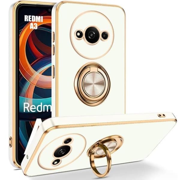 Skyddsskal - E.F.CONNECTION - för Xiaomi Redmi A3 - Silikon - Stötsäker - Stativ 360° Vit