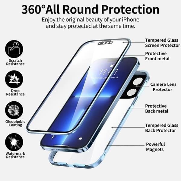 Skyddshölje - E.F.CONNECTION - för iPhone 13 Pro Max - Röd - Hel 360° - Härdat Glas Röd