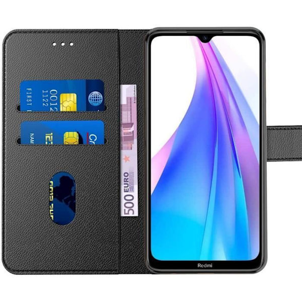 Beskyttelsesetui til Redmi Note 8T - E.F.CONNECTION - Sort lædereffekt - Anti-Shock - Pung Svart