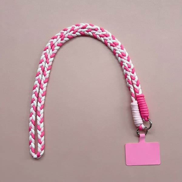 Universell Smartphone Rem, Flätad Handsfree Snodd med Patch - Vit Rosa Rosa, Vit, Fuchsia