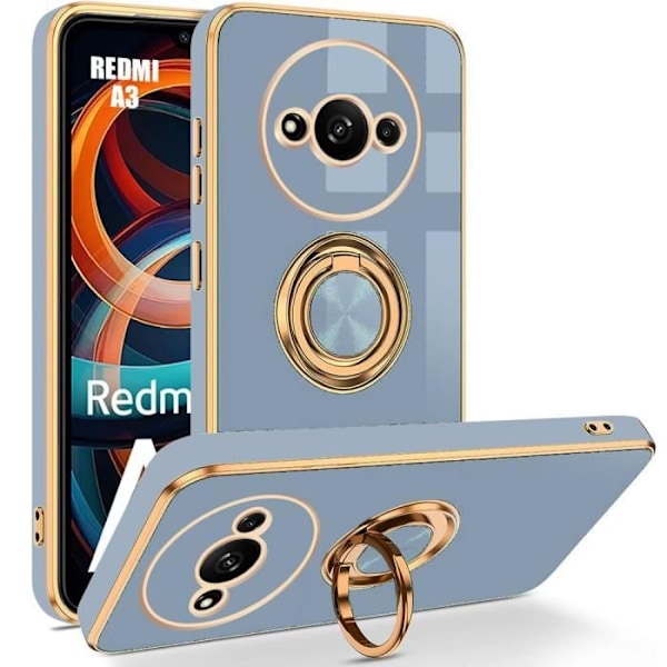 Cover til Xiaomi - Redmi A3 - Hybrid Silikone - Stødabsorberende Beskyttelse - 360° Rotérbart Stativ Blå