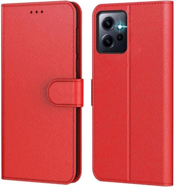 Full Cover Case til Xiaomi Redmi Note 12, Rød PU-læderbeskyttelse