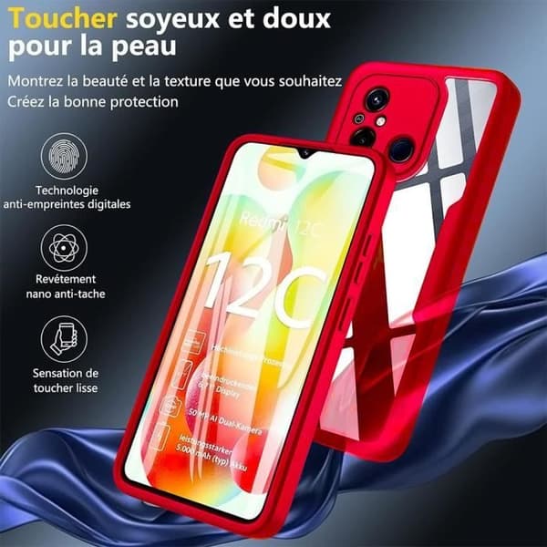 Coque - E.F.CONNECTION - för Xiaomi Redmi 12 5G - Skydd 360° - Röd - Hård Röd