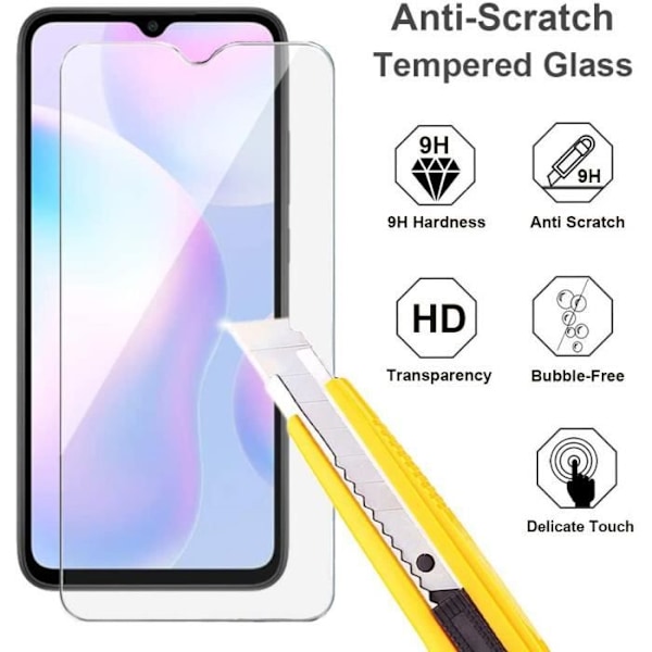 Xiaomi Redmi 9C fodral + skärmskydd i härdat glas, svart mycket tunt skyddande skal hårt fodral för Xiaomi