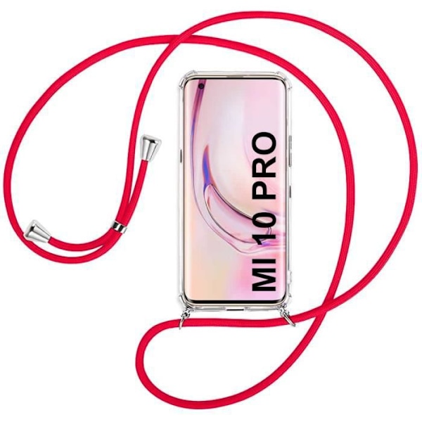 Skyddsfodral - E.F.CONNECTION - Xiaomi Mi 10 Pro - Transparent - Mjukt - Röd Snodd transparent-röd
