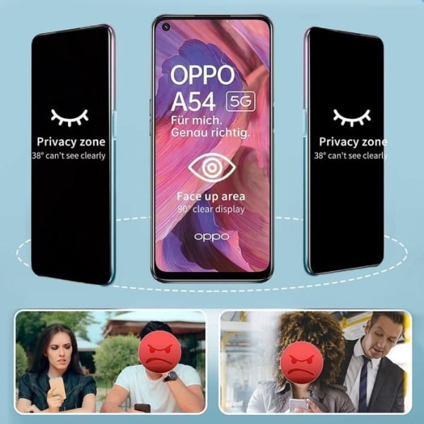 3 stykker anti-spion hærdet glas til OPPO A54 - sort Svart