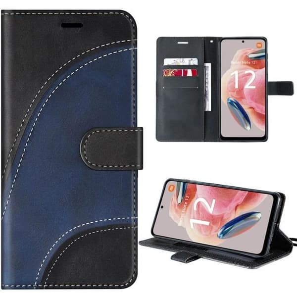 Fodral - E.F.CONNECTION - För Xiaomi Redmi Note 12 4G - Lädereffekt - Kortfickor - Multi-positionstöd Svart, Marinblå